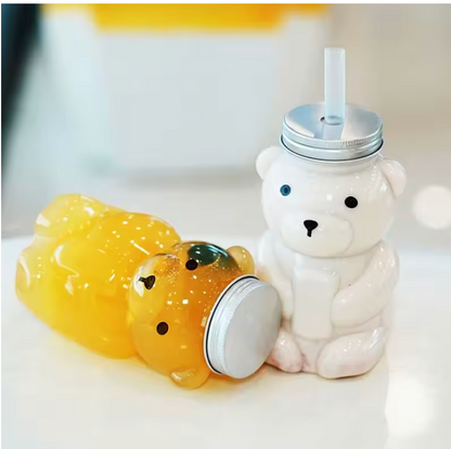 Holiday Teddy Bear Cup + Reusable Straw